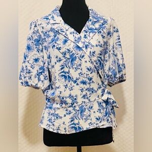 Floral Blue Wrap Top